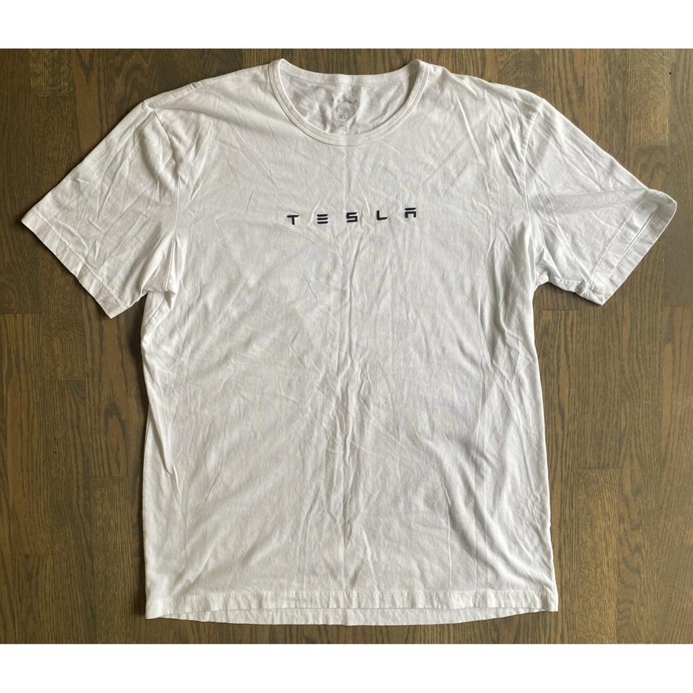 Tesla Motors T Shirt Men's Size XL White Elon Musk EV Short Sleeve Logo
